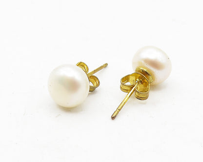 925 Sterling Silver  Petite Pearl Shiny Gold Plated Stud Earrings  EG5930