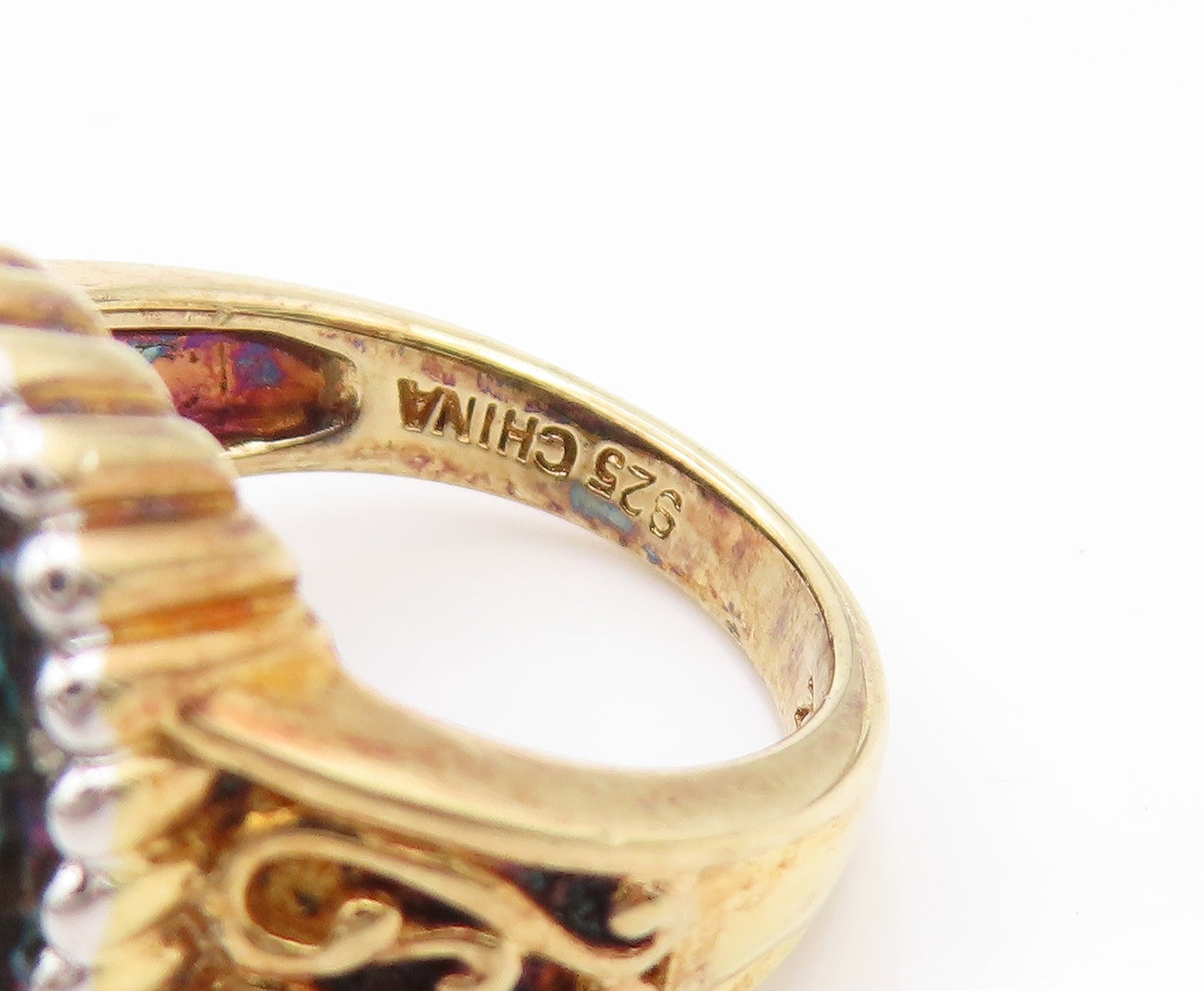 925 Sterling Silver Vintage Ring Gold Plated Faceted Amethyst Band Sz 6 RG34755