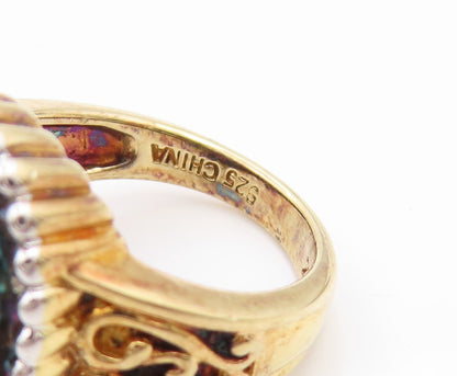 925 Sterling Silver Vintage Ring Gold Plated Faceted Amethyst Band Sz 6 RG34755