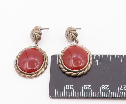 925 Sterling Silver Vintage Earrings Cabochon Carnelian Rope Edge Dangle EG14456