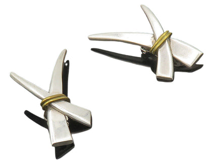 MEXICO 925 Silver  Vintage Two Tone Wrapped Non Pierce Drop Earrings  EG9304