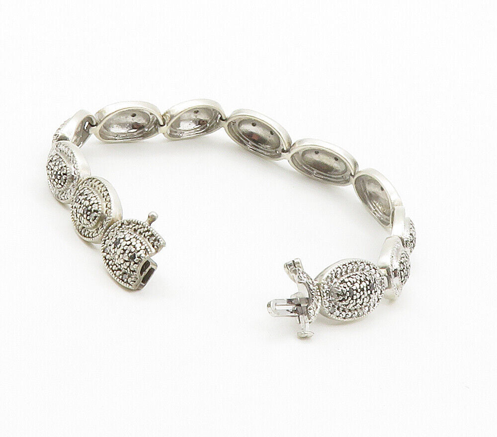 925 Silver  Vintage Genuine Black & White Diamonds Chain Bracelet  BT5983