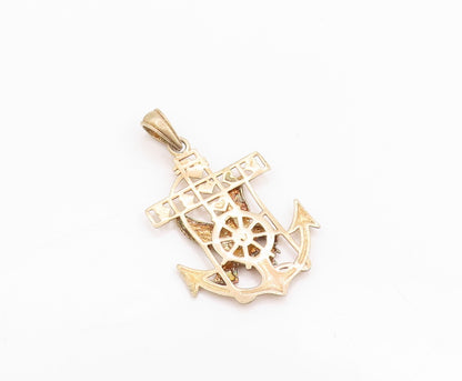 925 Sterling Silver Vintage Pendant Gold Plated Eagle Carrying Anchor  PT24338