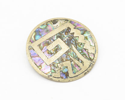 AH MEXICO 925 Silver  Vintage Inlaid Abalone Shell Pattern Brooch Pin  BP4289