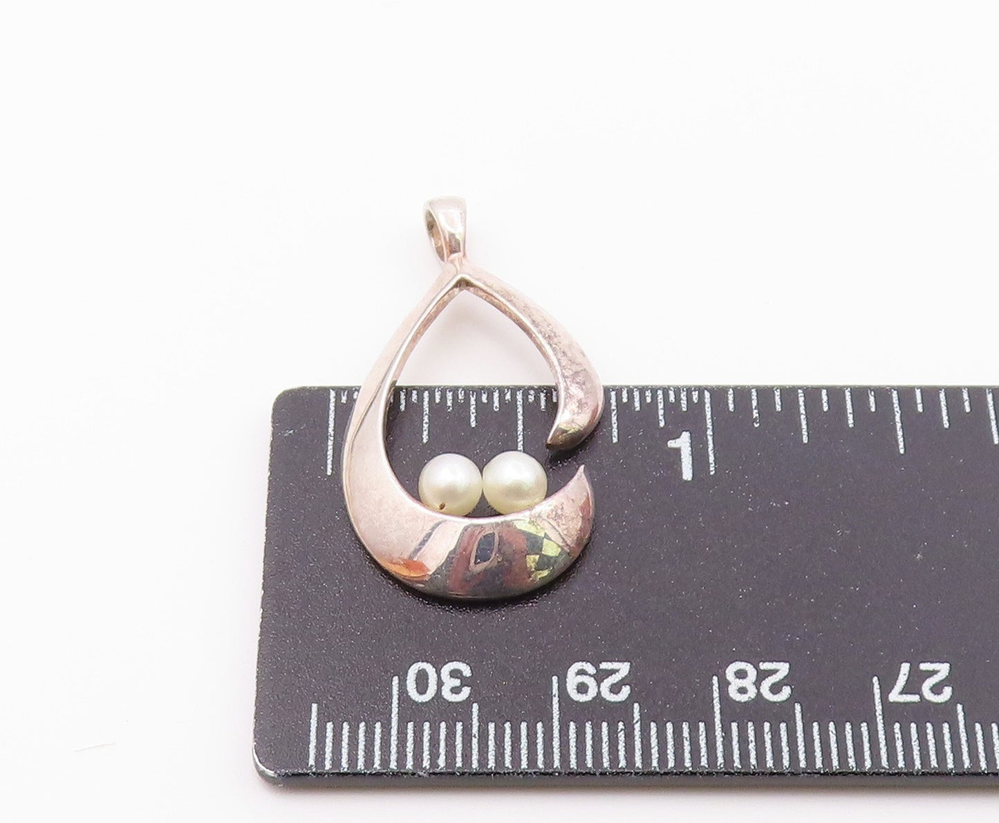 925 Sterling Silver  Vintage Petite Pearls Open Tear Drop Pendant  PT16148