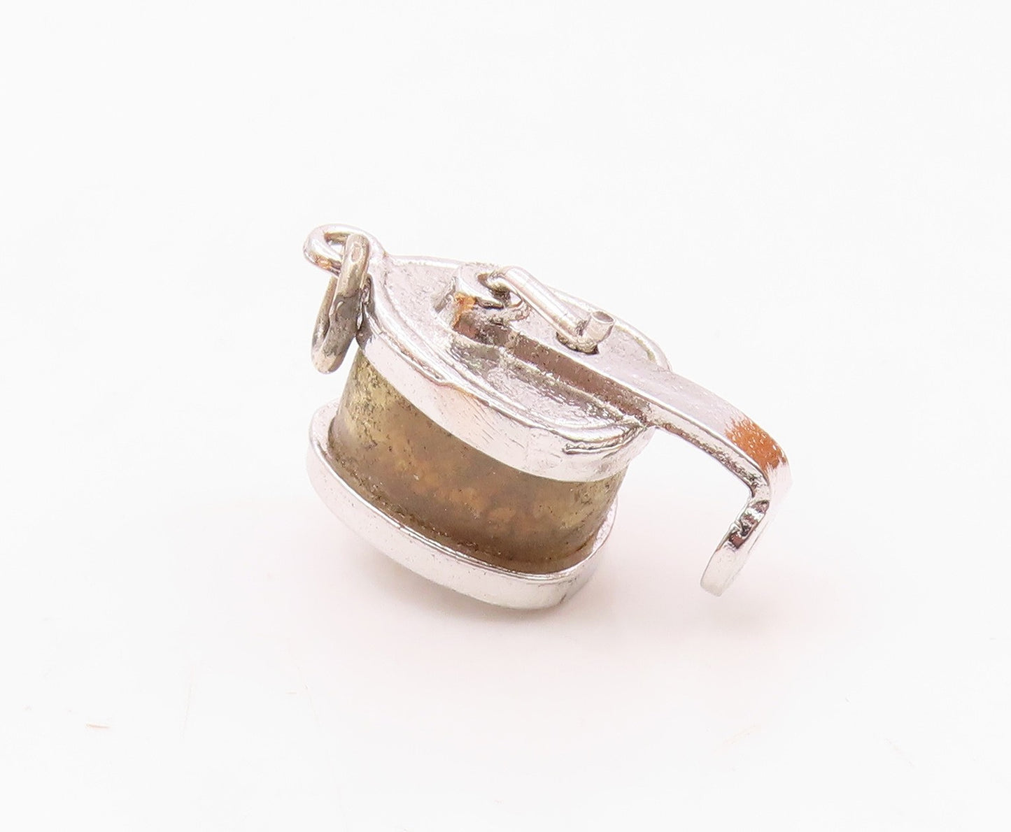 925 Sterling Silver  Vintage Shiny Spinning Fishing Rod Reel Pendant  PT17453