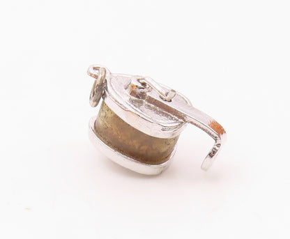 925 Sterling Silver  Vintage Shiny Spinning Fishing Rod Reel Pendant  PT17453