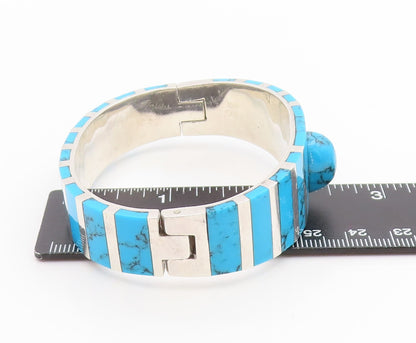 925 Sterling Silver Vintage Bracelet MEXICO Turquoise Inlay Bangle  BT11775