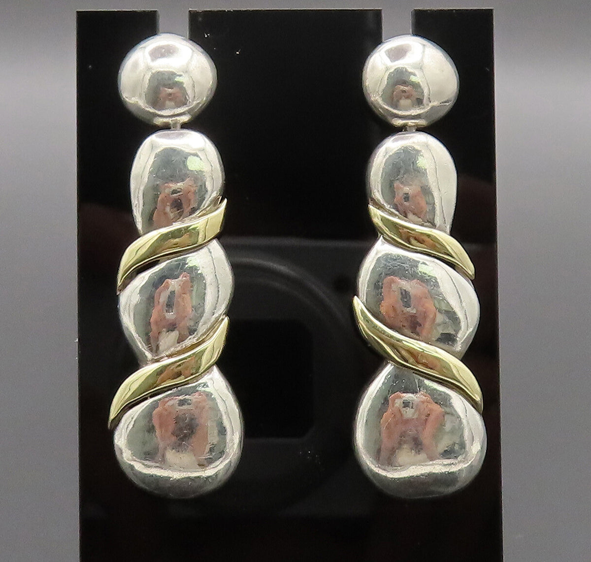 14k GOLD & 925 Sterling Silver  Vintage Swirl Breaded Drop Earrings  EG12549