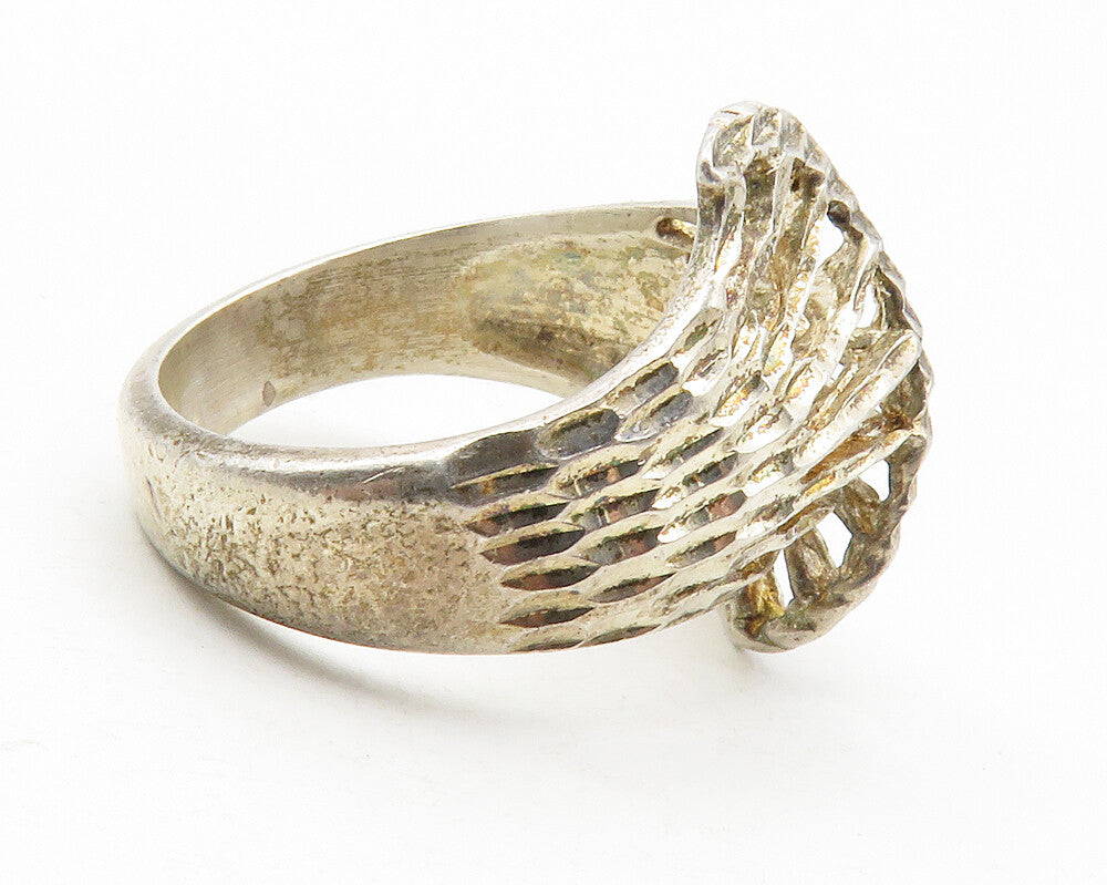 925 Sterling Silver  Vintage Diamond Cut Split Swirl Band Ring Sz 6  RG11693