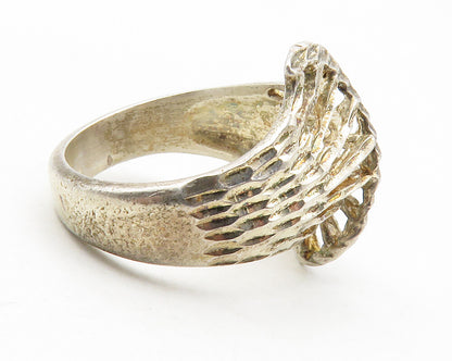 925 Sterling Silver  Vintage Diamond Cut Split Swirl Band Ring Sz 6  RG11693