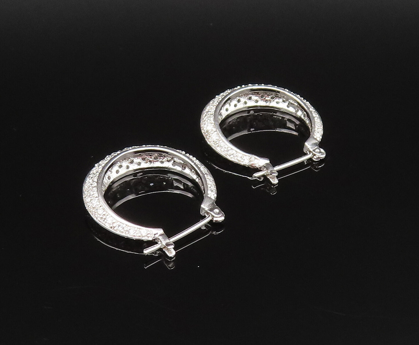 925 Sterling Silver  Vintage Elegant Cubic Zirconia Hoop Earrings  EG12005