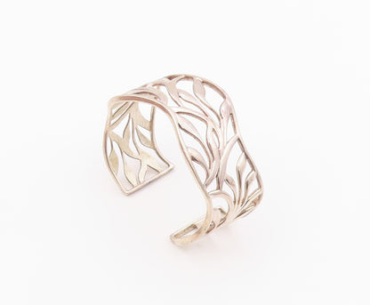 925 Sterling Silver Vintage Bracelet Modernist Wavy Leaf Cutout Cuff  BT12133