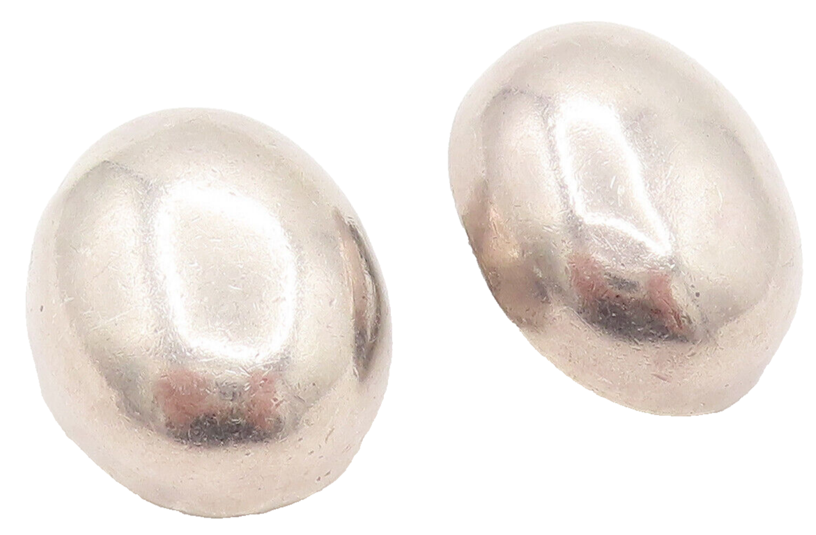 BARRA 925 Silver  Vintage Minimalist Cabochon Oval Clip Back Earrings  EG12387