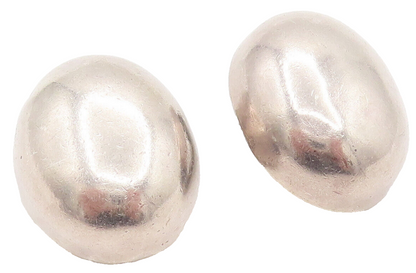 BARRA 925 Silver  Vintage Minimalist Cabochon Oval Clip Back Earrings  EG12387