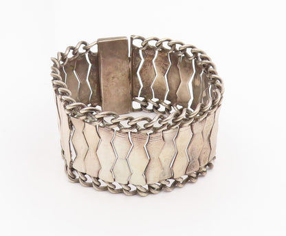 925 Sterling Silver Vintage Bracelet Modernist Geometric Weave Link  BT11957