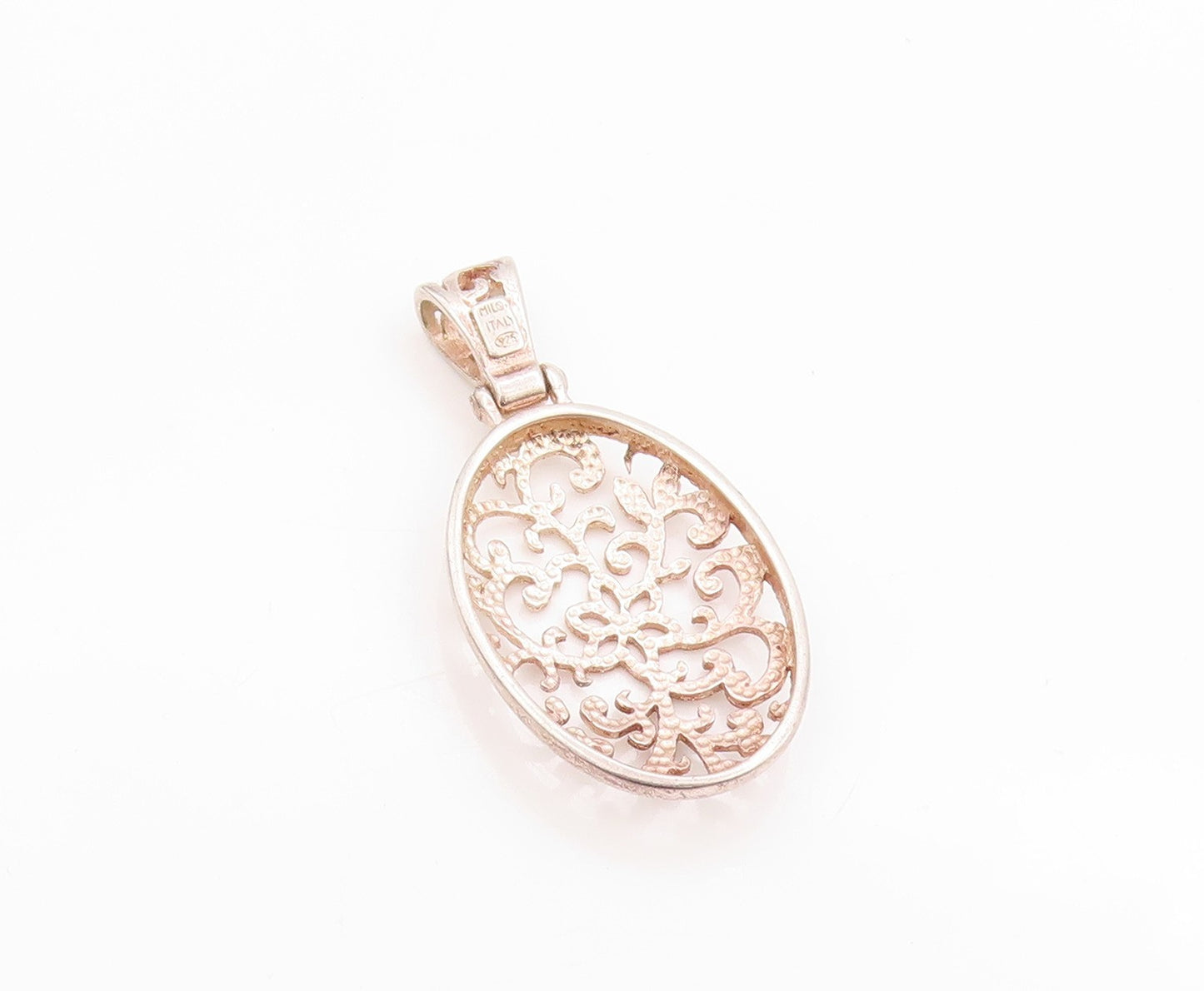 925 Sterling Silver Vintage Pendant Oval Open Work Swirly Floral Cut Out PT24820