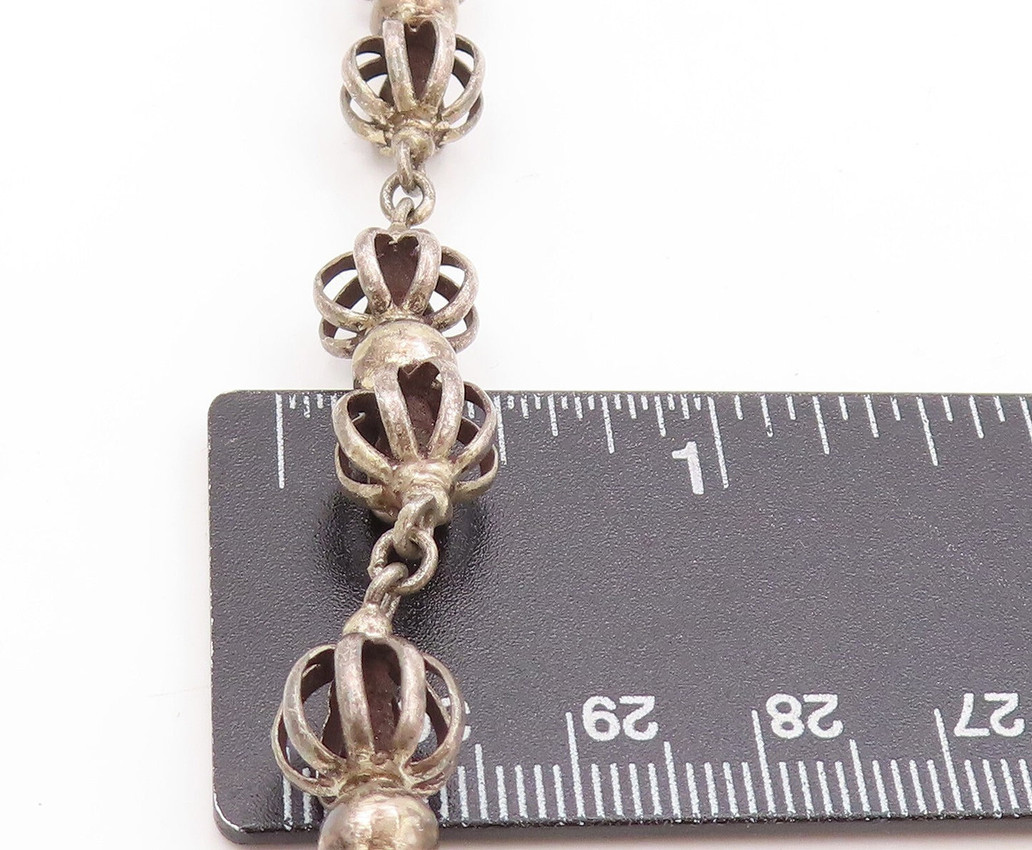 925 Sterling Silver Vintage Necklace Designer Cutout Dark Tone Beads  NE4428
