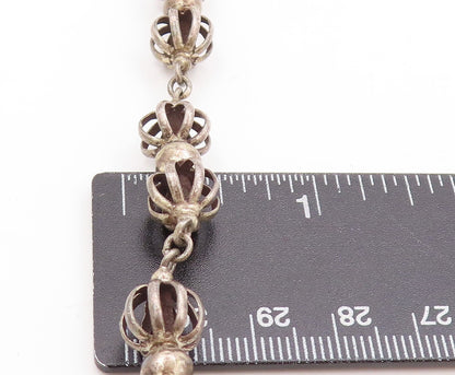 925 Sterling Silver Vintage Necklace Designer Cutout Dark Tone Beads  NE4428