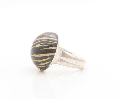 925 Sterling Silver Vintage Ring Design Enameled Solid Dome  Sz 7  RG29765