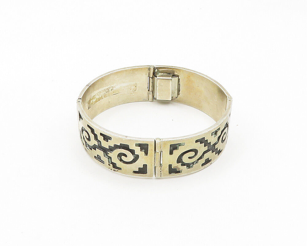 MEXICO 925 Sterling Silver  Vintage Oxidized Pattern Panel Bracelet  BT7299
