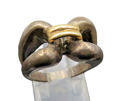 925 Silver & 14K GOLD  Vintage Open Shank Connector Band Ring Sz 6  RG24368