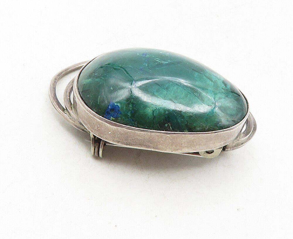ISRAEL 925 Sterling Silver  Vintage Cabochon Eilat Stone Brooch Pin  BP3558