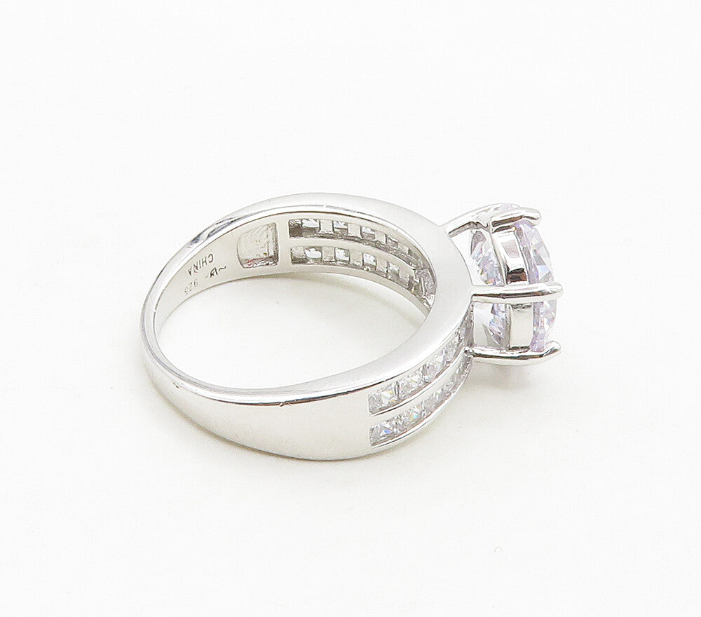 925 Sterling Silver  Sparkling Prong Set Cubic Zirconia Band Ring Sz 7 RG15728