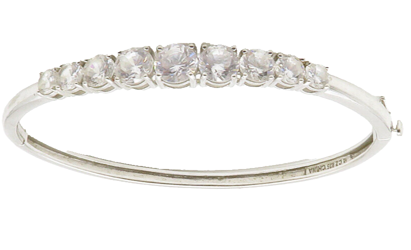 ROSS SIMON 925 Sterling Silver  Shiny Cubic Zirconia Bangle Bracelet  BT5467