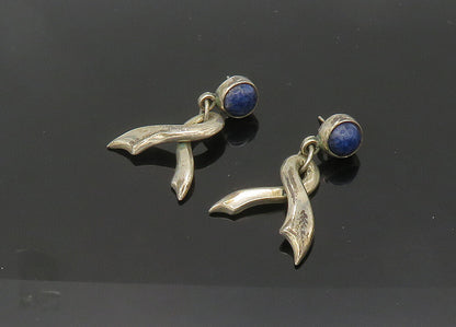 MEXICO 925 Sterling Silver  Vintage Sodalite Ribbon Dangle Earrings  EG10510