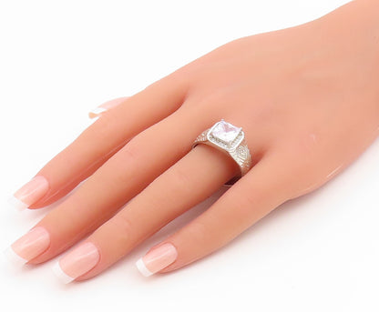 925 Sterling Silver Vintage Ring Classic CZ Etched Geometric Band Sz 12 RG35153