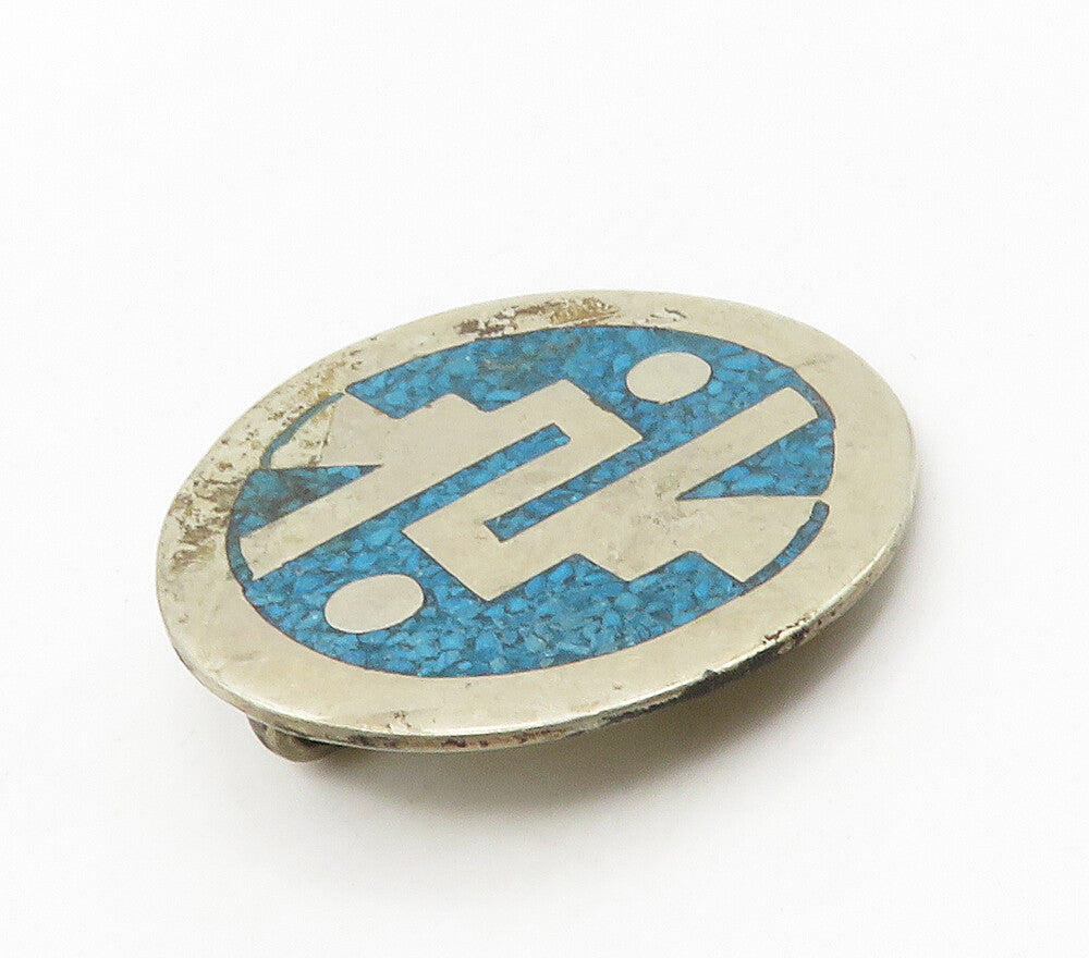 925 Silver Vintage Inlaid Turquoise Patterned Pendant PT13024