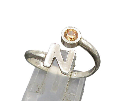925 Sterling Silver  Vintage Citrine N Initial Bypass Band Ring Sz 8  RG23283