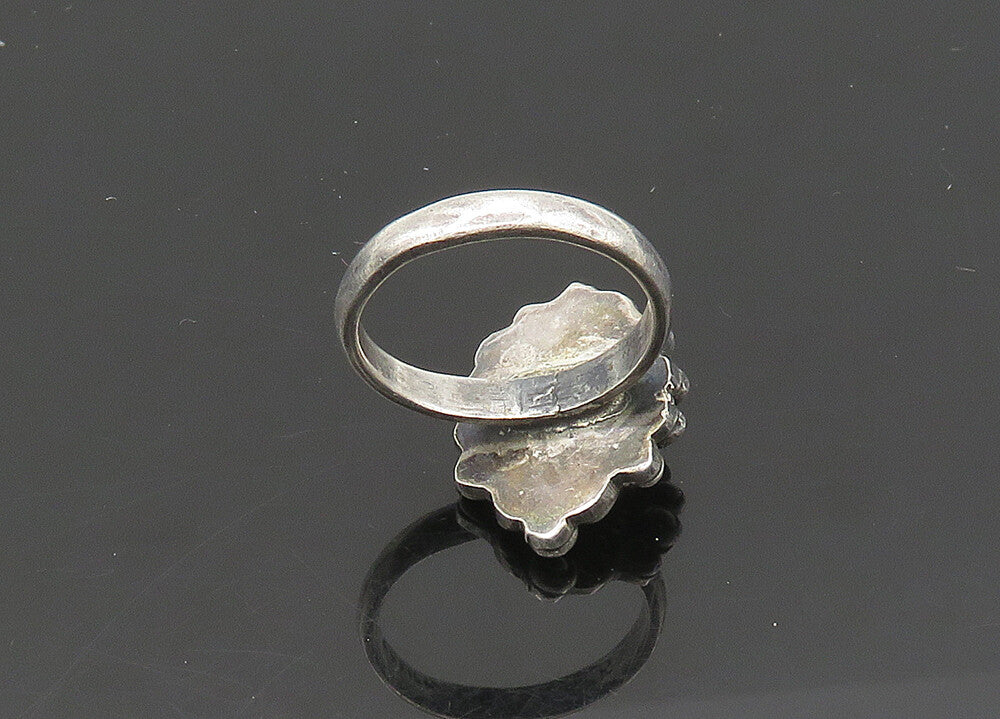 MEXICO 925 Silver  Vintage Black Onyx Floral Motif Band Ring Sz 6.5  RG20954