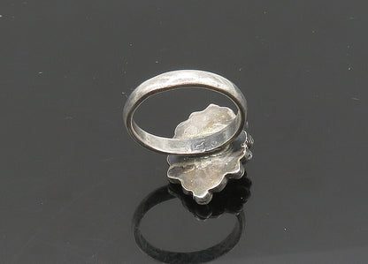 MEXICO 925 Silver  Vintage Black Onyx Floral Motif Band Ring Sz 6.5  RG20954