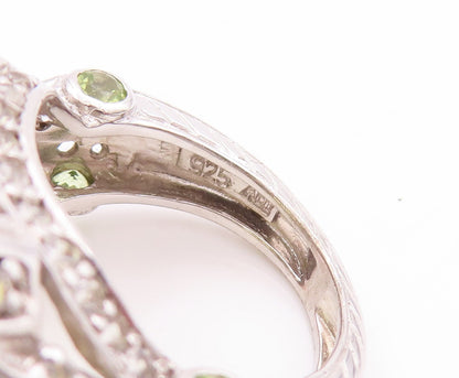 925 Sterling Silver Vintage Ring Square Peridot & Citrine Topaz  Sz 7  RG29392