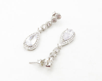 925 Sterling Silver  Shiny Tear Drop Cubic Zirconia Dangle Earrings  EG6442