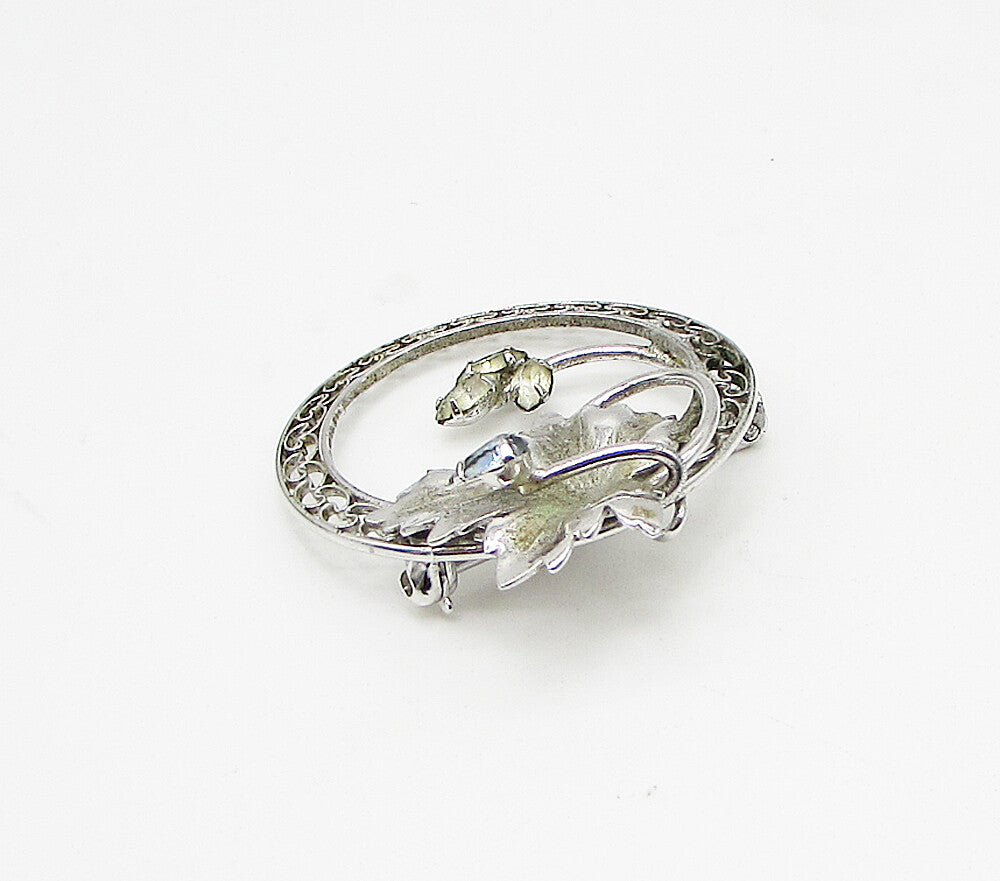 CARL ART 925 Silver  Vintage Blue & White Topaz Floral Leaf Brooch Pin  BP1051