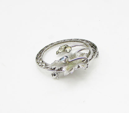 CARL ART 925 Silver  Vintage Blue & White Topaz Floral Leaf Brooch Pin  BP1051