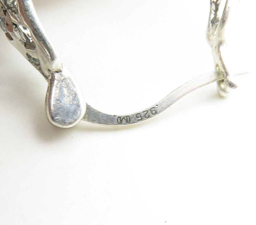 925 Sterling Silver  Vintage Shiny Open Net Style Hoop Earrings  EG7948