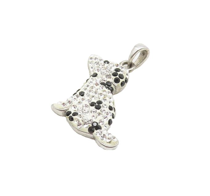 925 Sterling Silver  Vintage Cubic Zirconia Spotted Dog Pendant  PT13783
