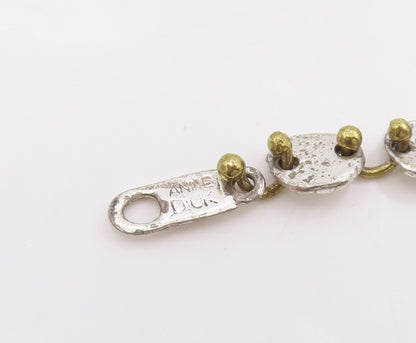 925 Sterling Silver Vintage Necklace Gold Plated ANNE DICK Brutalist Link NE4697