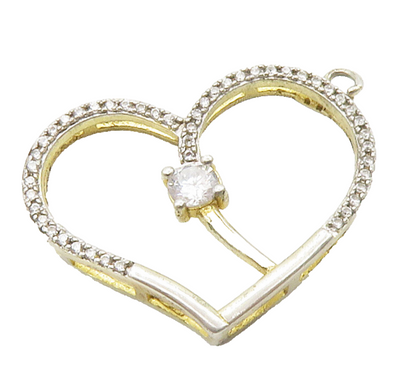 925 Sterling Silver  Vintage Cubic Zirconia Open Love Heart Pendant  PT11717