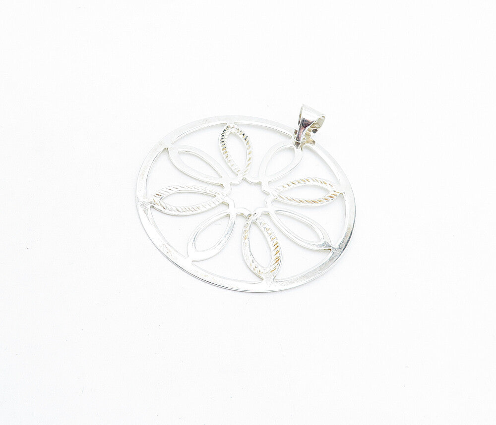 925 Sterling Silver  Shiny Polished Open Flower Design Pendant  PT4646