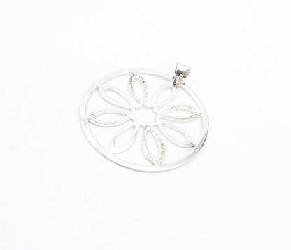 925 Sterling Silver  Shiny Polished Open Flower Design Pendant  PT4646