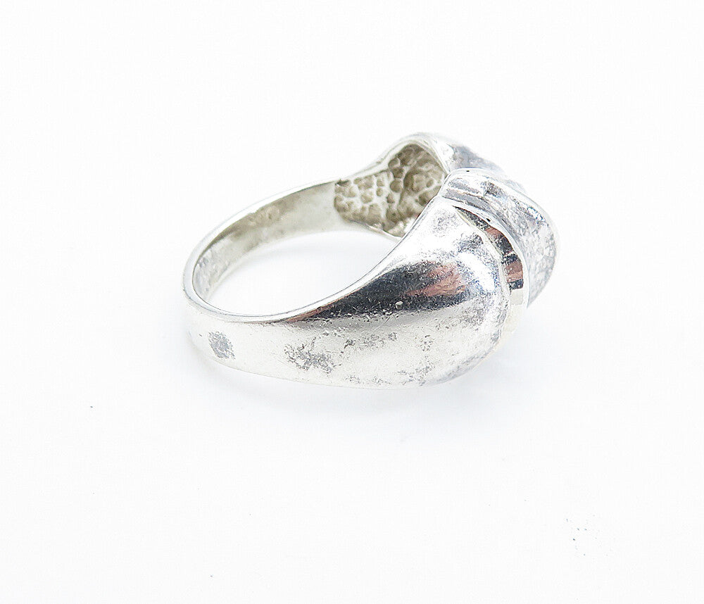925 Sterling Silver  Vintage Shiny Sculpted Dome Round Band Ring Sz 7  RG6450