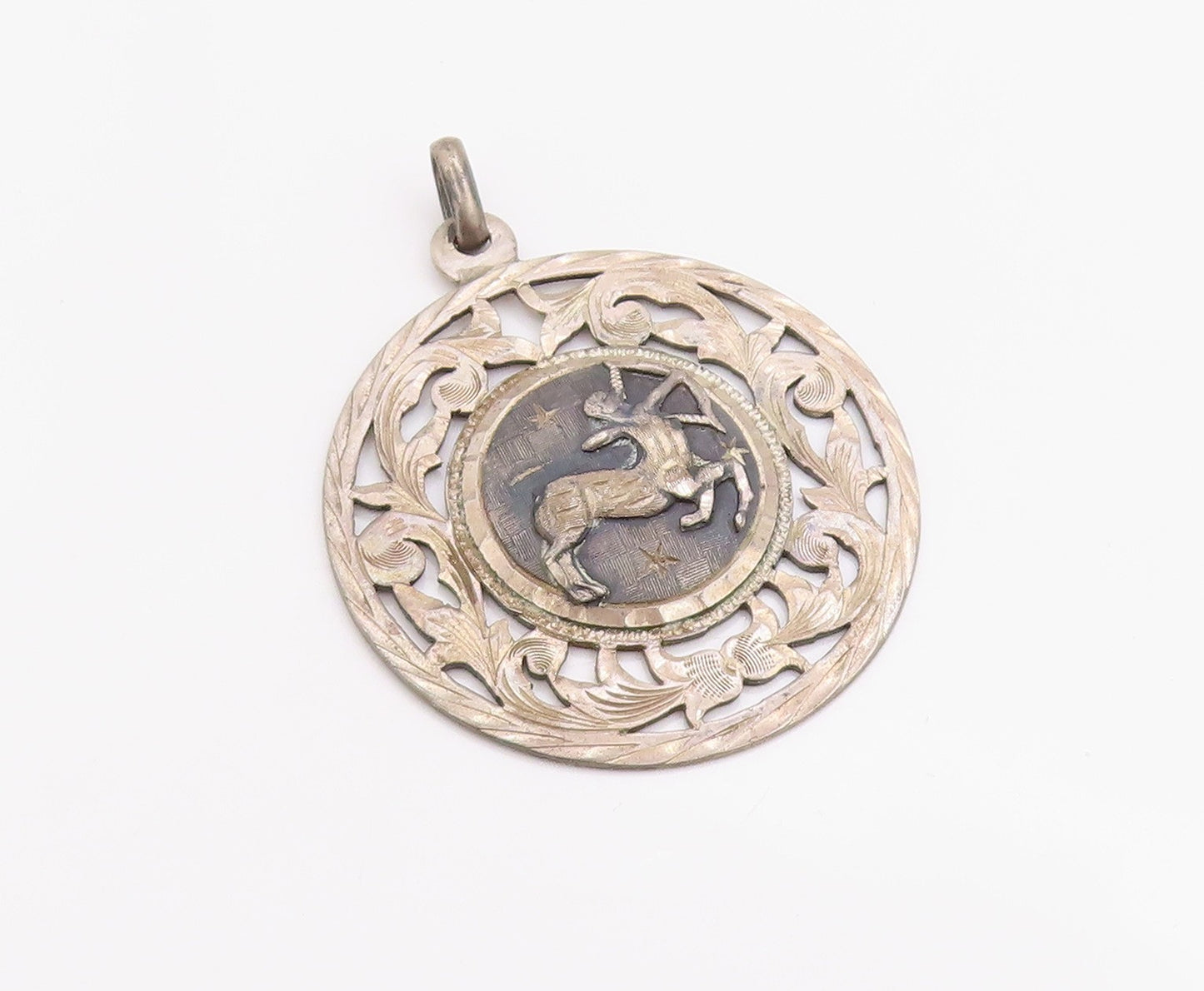 925 Sterling Silver Vintage Pendant Sagittarius Zodiac Cut Out Medallion PT24946