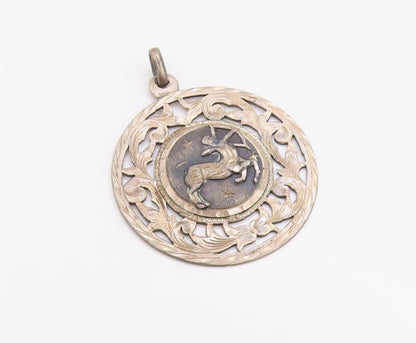 925 Sterling Silver Vintage Pendant Sagittarius Zodiac Cut Out Medallion PT24946