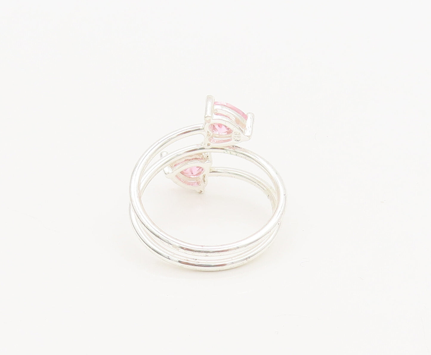 925 Silver  Vintage Minimalist Pink Hearts CZ Spiral End Ring Sz 8.5  RG27024