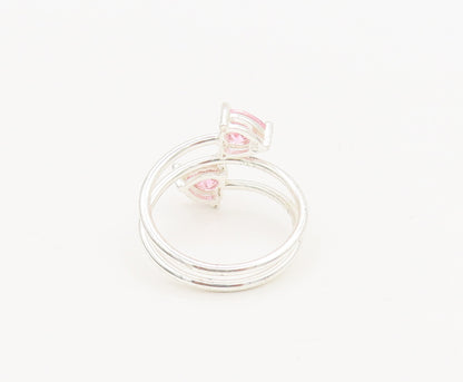 925 Silver  Vintage Minimalist Pink Hearts CZ Spiral End Ring Sz 8.5  RG27024